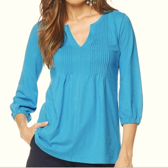 Lilly Pulitzer Braylen Pleated V-Neck Tunic Small Top Tunic Lilly's Blue Pin - Picture 1 of 7